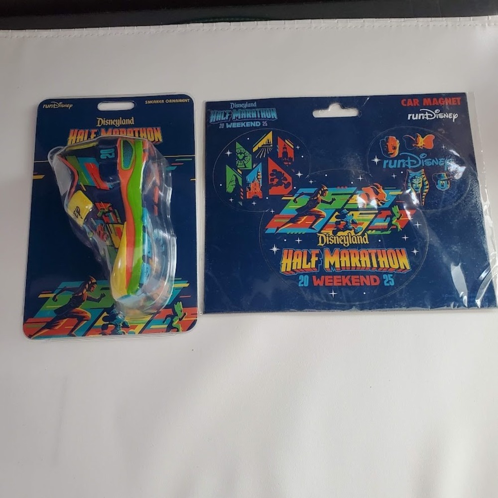 runDisney Disneyland Half Marathon 2025 Sneaker Ornament and Car Magnet Set
